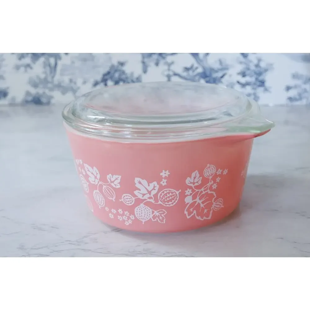 Vintage Pyrex Pink Gooseberry Cinderella Casserole Dish Bowl 471 473 and 1 Lid